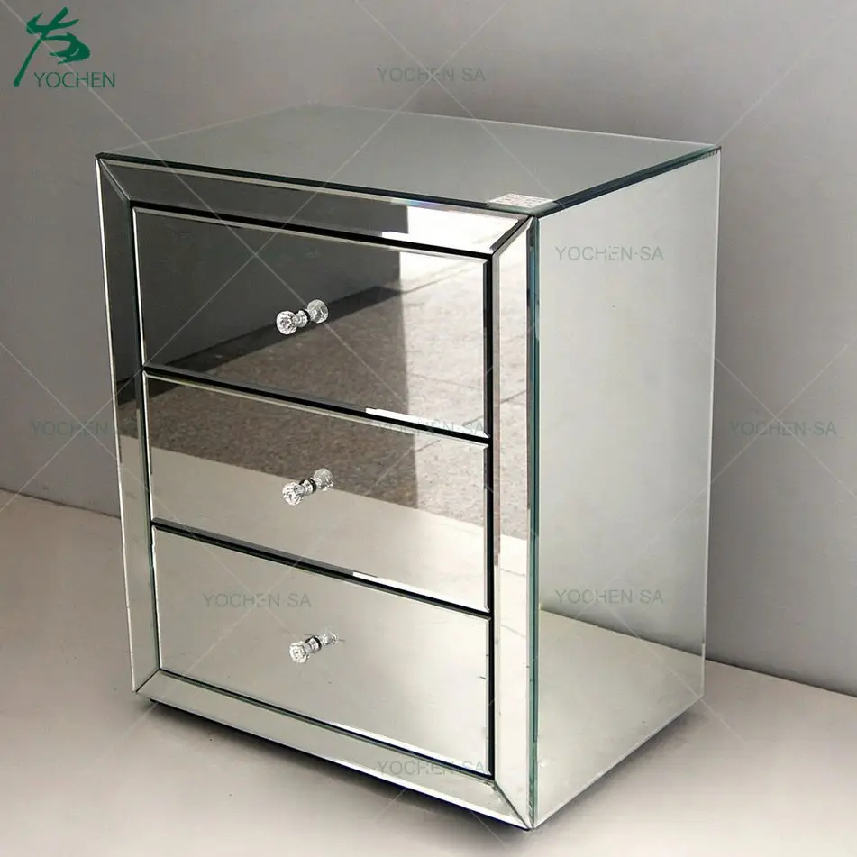 
mirrored furniture modern clear mirror 3 drawer bedside table 