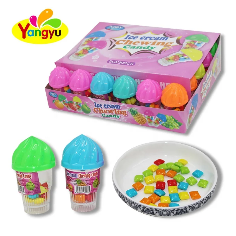 Halal Colorful  New cheap Ice cream shape Plastic packaging Fruit  mini chewing gum