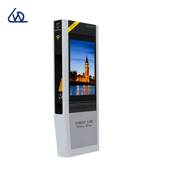 55 65 75 inch Floor standing advertisement kiosk totem waterproof phone booth LCD outdoor digital signage device