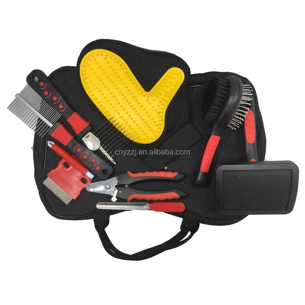 9 Piece Set Pet Grooming Brush Set Deshedding Tools Kit Hair Trimmer -Gloves Brushes Combs for Dogs and Cats