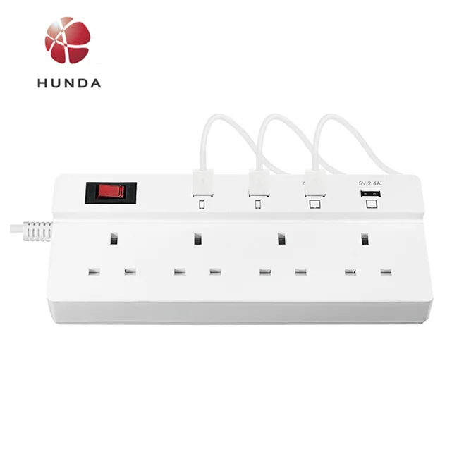 4 AC Outlets USB Charger Surge Protector Extension Socket with Smart 4 USB Output Charging Station for Kindle,Galaxy S7 Edge etc