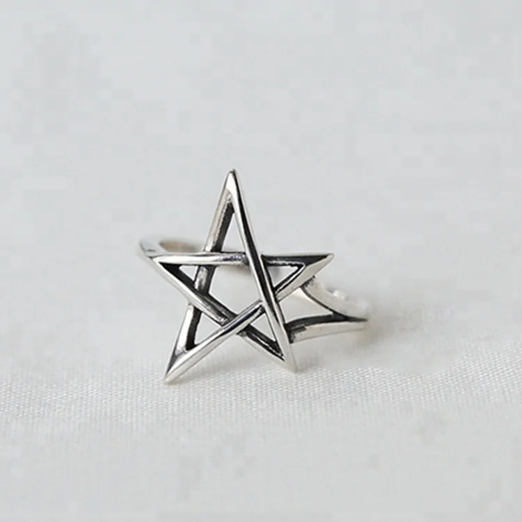 S925 sterling silver Korean retro old Thai silver hollow star opening ring