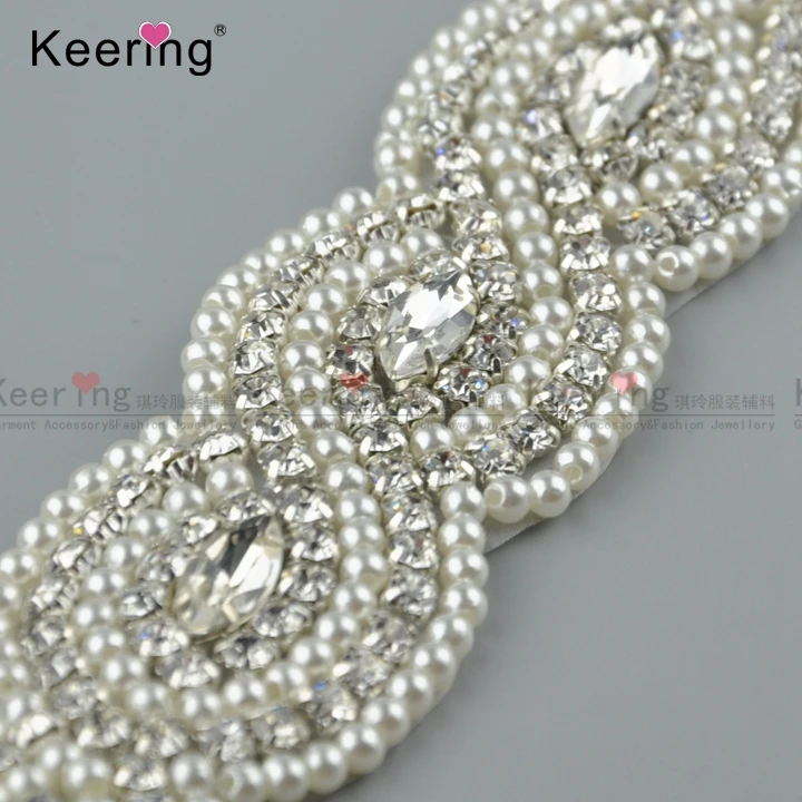 wholesale handmade white pearl beaded bridal waist belt for wedding dress WRA-845