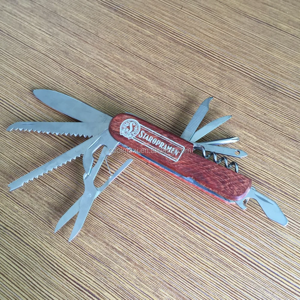 Многофункциональный карманный складной нож из нержавеющей стали с деревянной ручкой