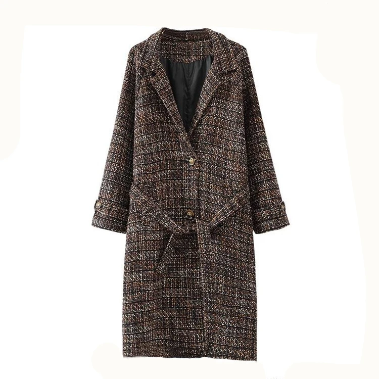 autumn winter new ladies tweed long jacket coat woman clothing