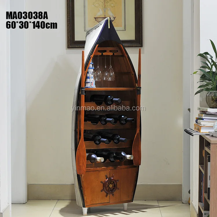 Wooden Ship Design Wine Rack, 60x30x144cm, Marine boat style cabine, wine display