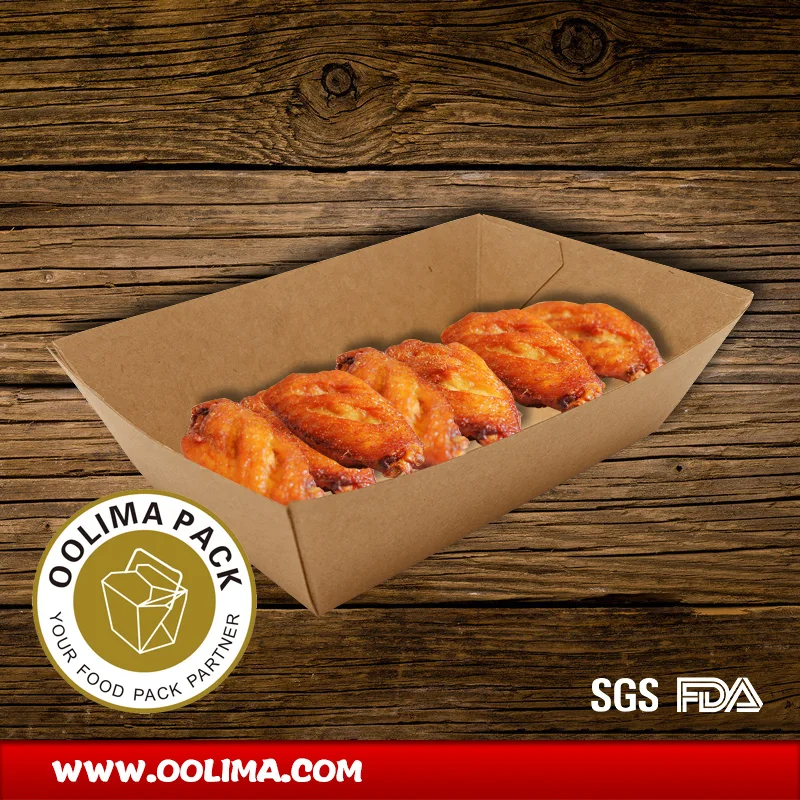 Recycled Hot Food Tray Disposable Paper French Fries Box Biodegradable Boat Tray