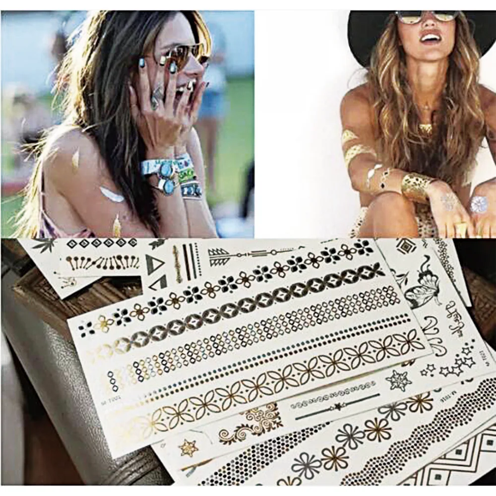 No-toxic Private Waterproof Gold Metallic Women Body Beauty Temporary Tattoo Flash Shrink Sticker  Tattoo