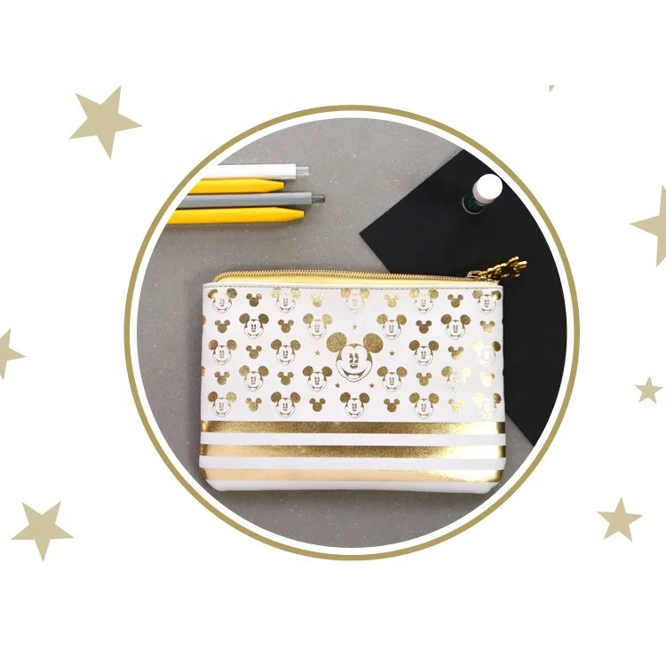 Genuine Disney Golden Mickey Cosmetic Bags PU Waterproof Travel Storage Bag
