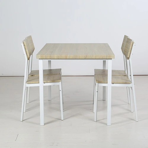 Rustic farmhouse  dinner room table and 4 seater furniture wood top meta legs rectangle dining table set for home restaurant