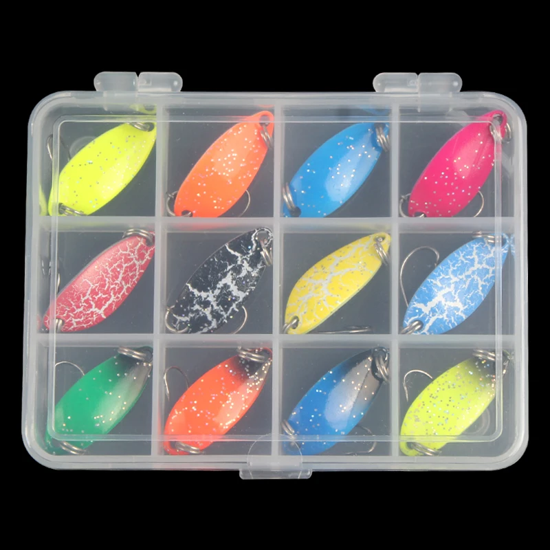 5cm 2.8g 12pcs colorful spoon lure kit with single hook metal bait fishing lure set