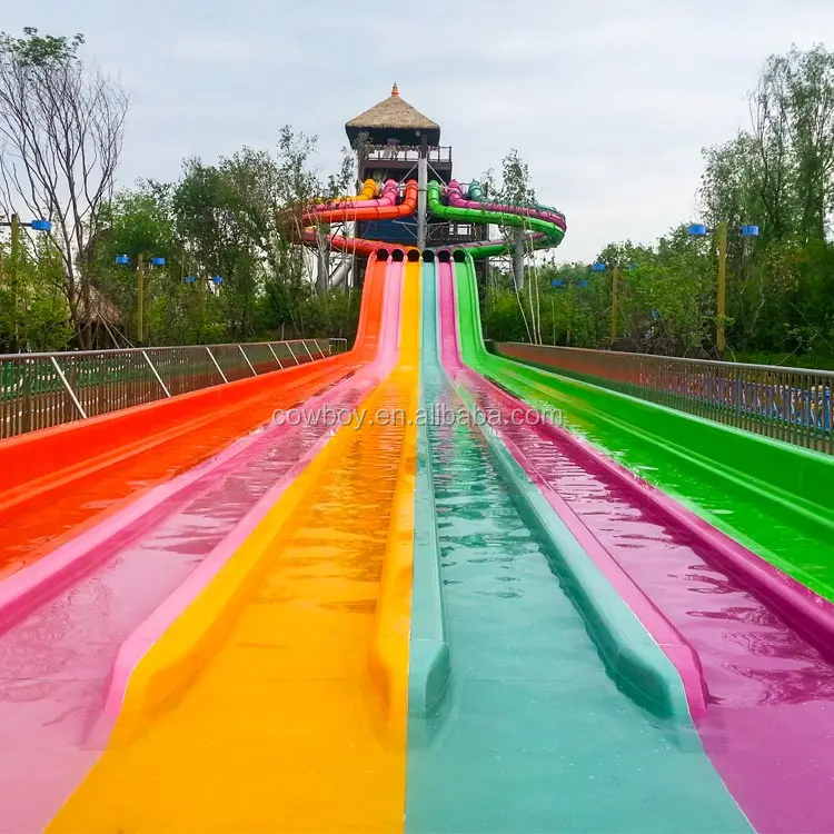 Aqua park multi-lane and colorful fiberglass mat racer water slides for sale