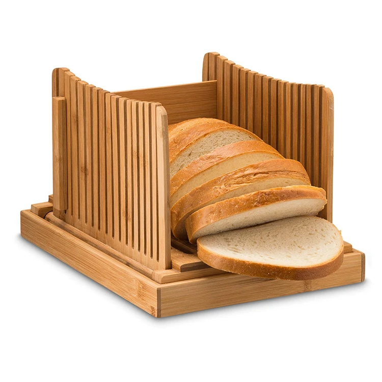 Bamboo Bread Slicer with Cutting Board For Homemade Adjustable Compact Foldable and