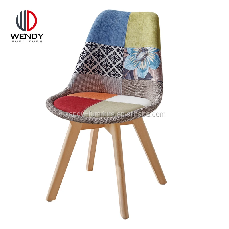 Patchwork fabrics dining chairs beech wood legs dining chair for sale