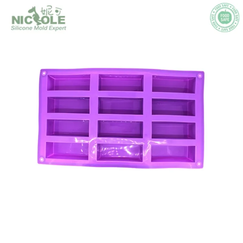 Nicole 12 Cavities Silicone Rectangle Chocolate Molds Food Grade Silicone Baking Pan Molds Soap Form