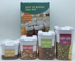 Set of 4 Plastic Canister Jars with Air Tight Lids for Kitchen or Bathroom Food Cookie Cracker Storage Containers