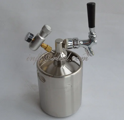 2L Mini Stainless Steel Beer Keg with Tap Pressurized Home Beer Brewing Craft Beer Dispenser Growler System