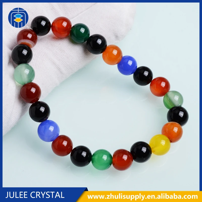 
Wholesale Handmade Colorful Smooth Round Gemstone Bead Bracelet 