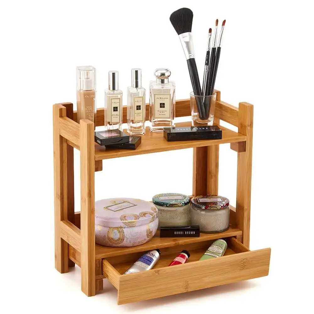 bamboo wooden two tier dressing table storage rack, table cosmetic organizer