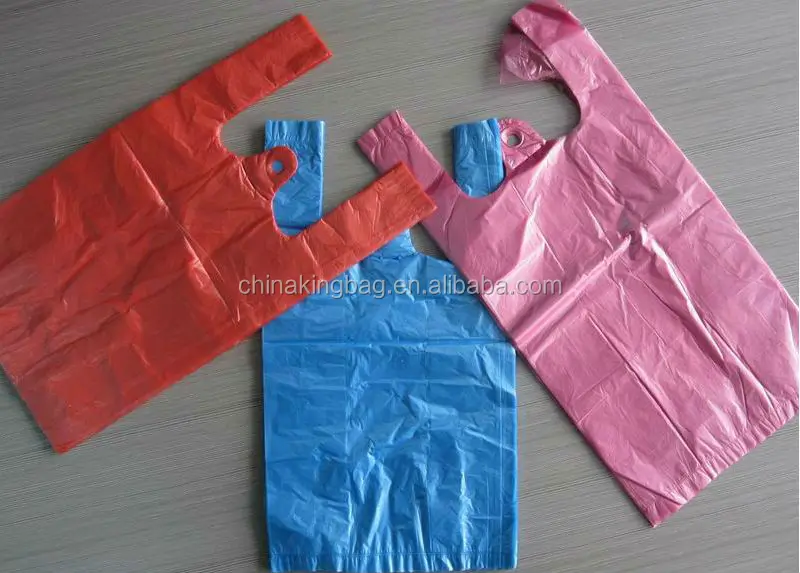 HDPE white and blue color tshirt bag carrier plastic bag
