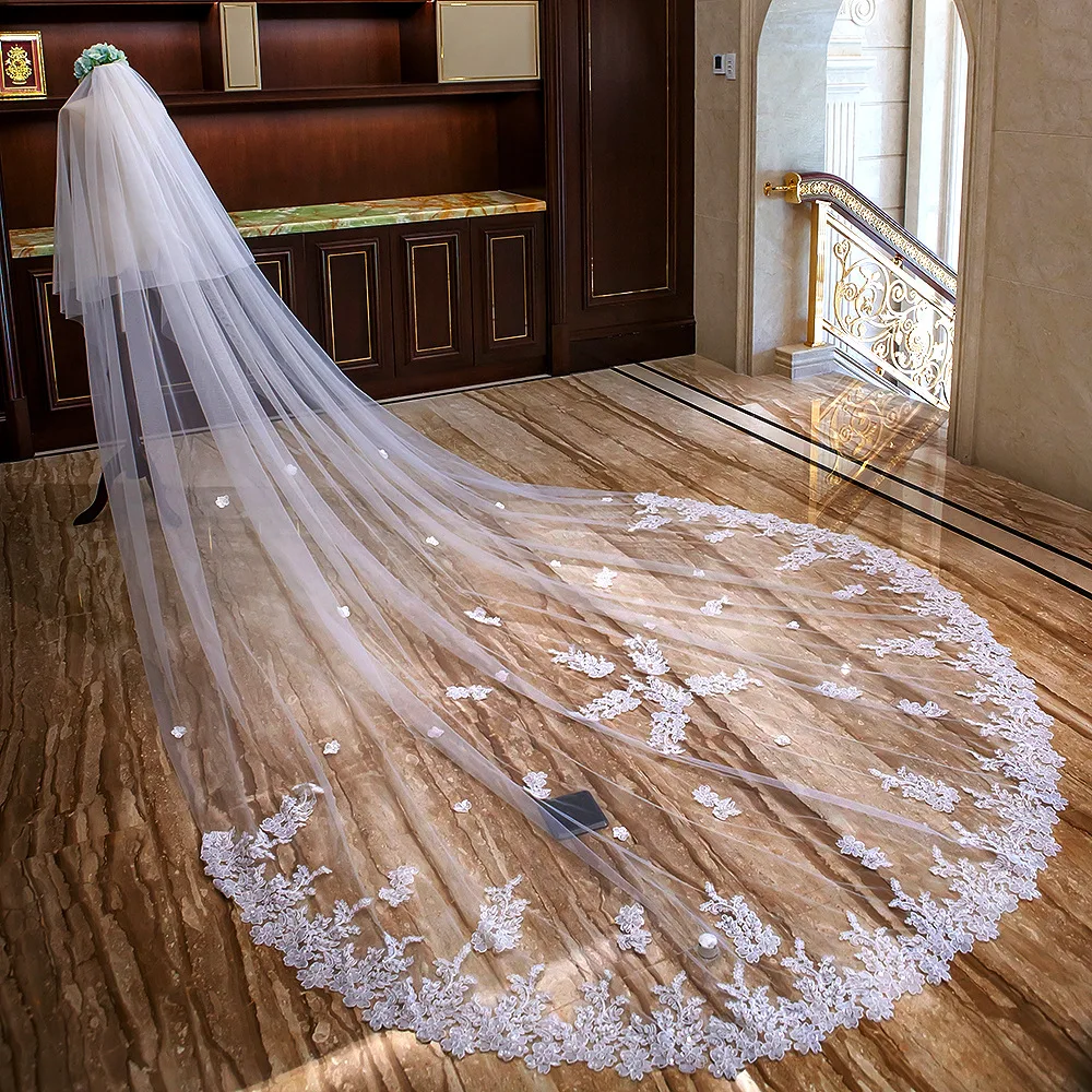 
Wedding Veil 4 Meters Long High Quality Bridal Head Veils One-layer Lace Veil lace Women Wedding Accessories 