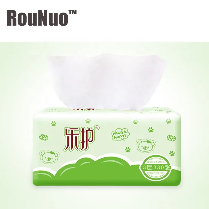 Rounuo wholesale soft pack facial tissue, 100% wood pulp, 3 ply