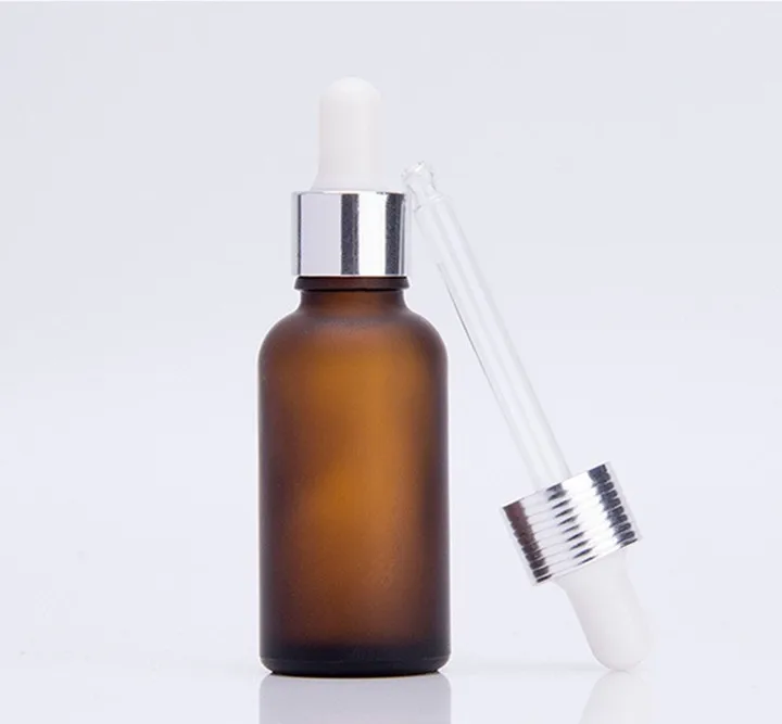 Cylinder glass 30ml 1oz frosted amber aroma arabic attar argan oil bottle with silver cap & dropper