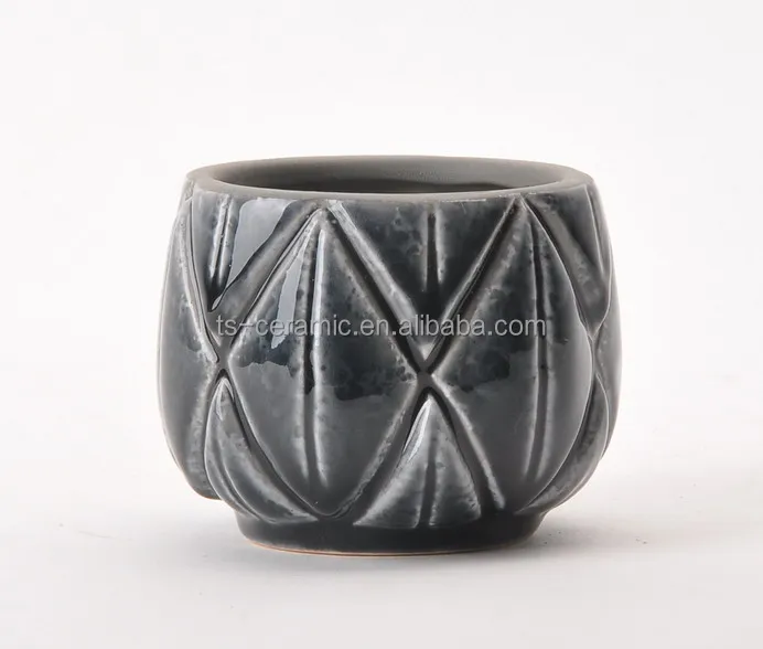 Modern style decoration indoor outdoor hand made gridding small bonsai ceramic pot