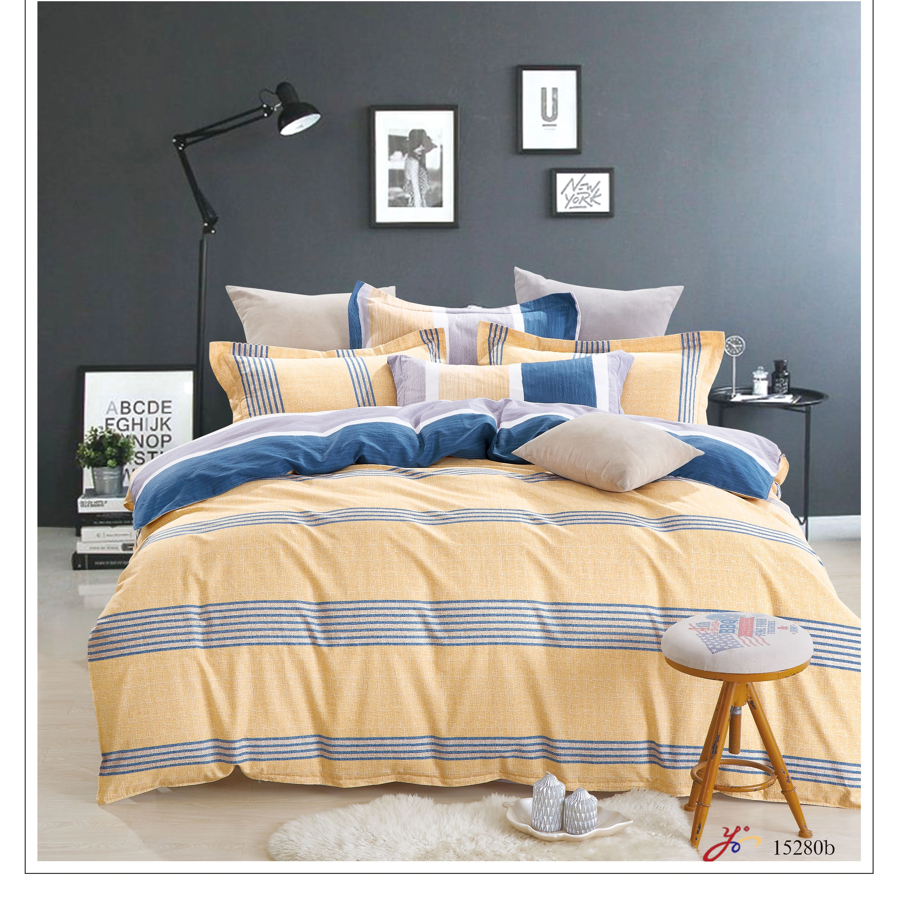 Wholesale Cotton Stripe Beautiful printed bed sheet sets cover quilt/teenage bedding set