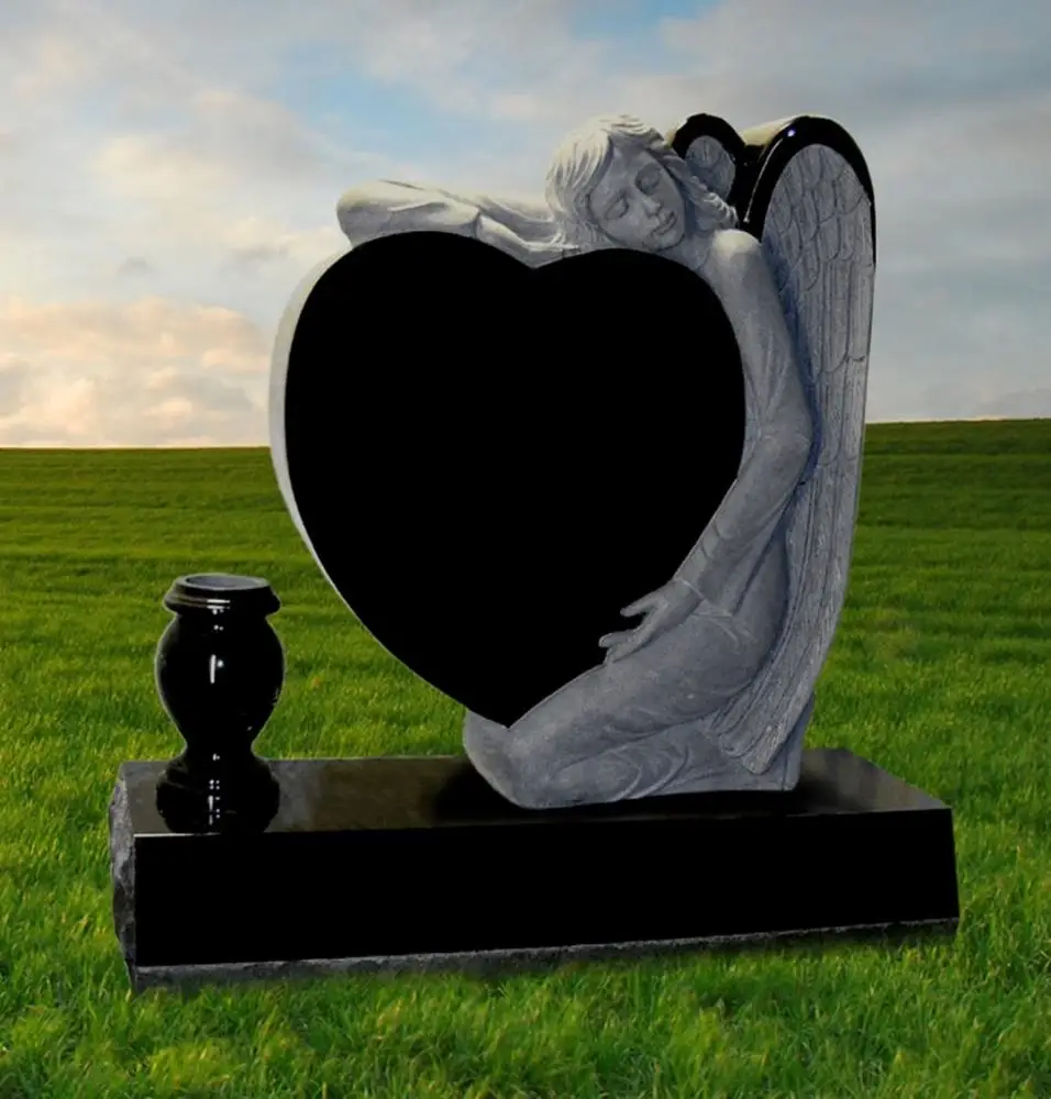 JK Customized Heart Shaped Headstone Carving Angel Gravestone