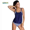 Plus Size Tankini Swimsuit Student Two Piece Bikini Set Striped Double Up Sport Swimwear Women 2
