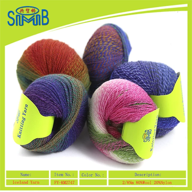 Hot Sale 80% Wool 20% Nylon Roving Yarn Skein 2ply WoolChina Huicai Textile Supply Knitting Rainbow Hand knitting yarn