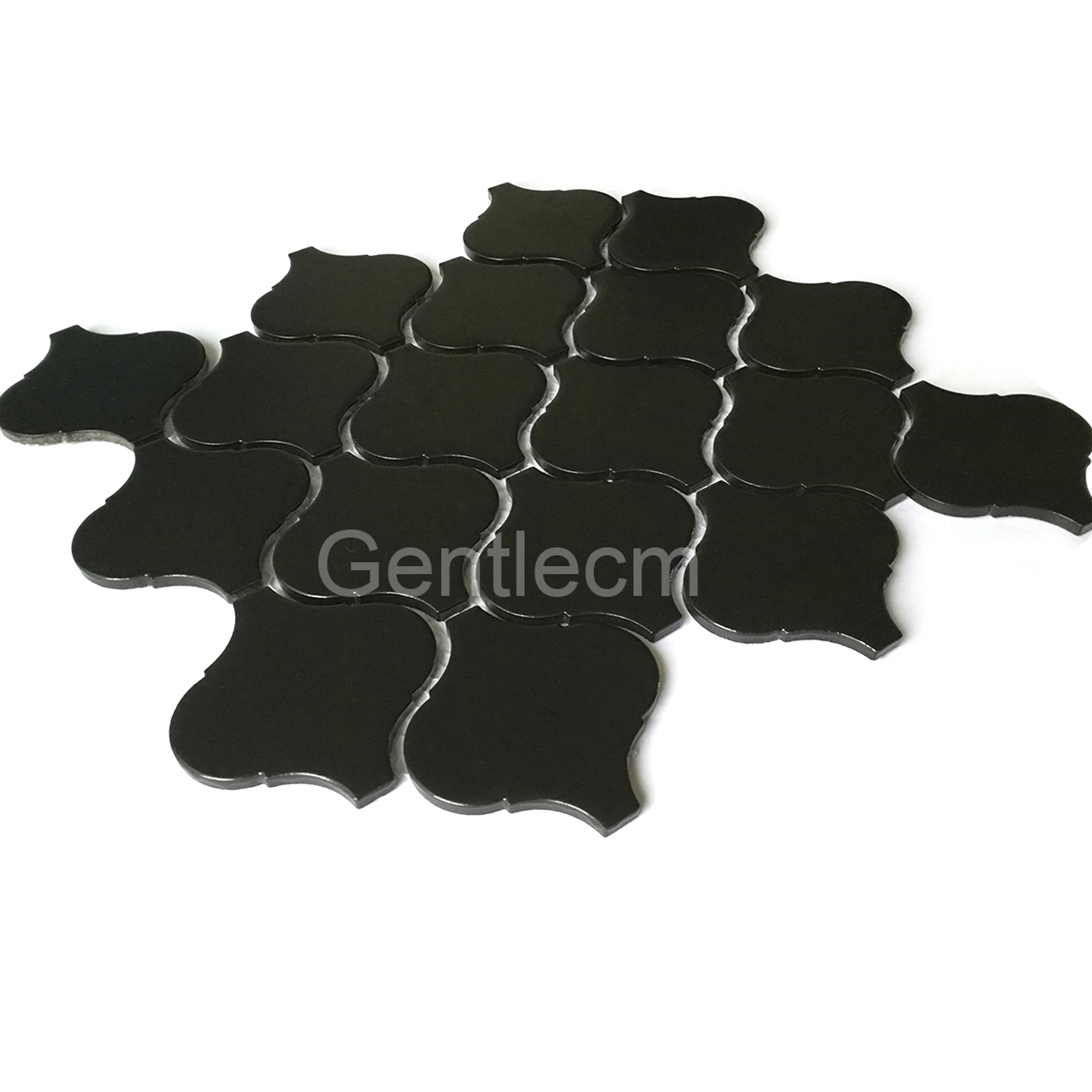 Interior Wall Decoration  Kitchen Backsplash Tile  Arabesque Lantern Shape 6mm Black Matt Ceramic Mosaic Tile