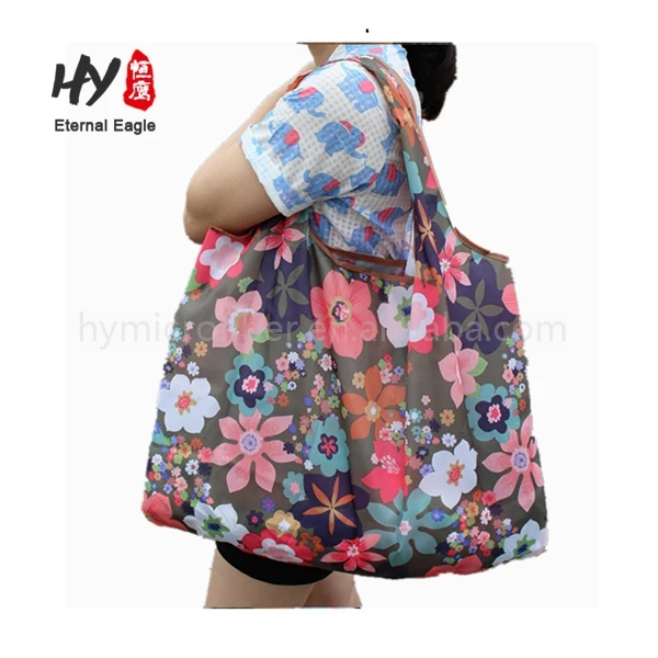 Foldable eco friendly reusable waterproof nylon polyester  shopping grocery bags for shopping