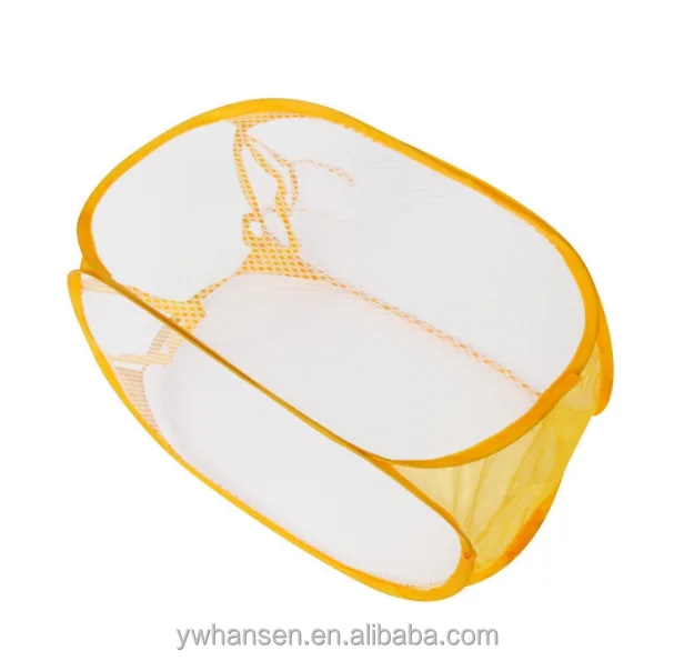 HS- Foldable Pop Up Mesh Washing Laundry Basket Hamper Bag Bin Tidy Clothes Storage