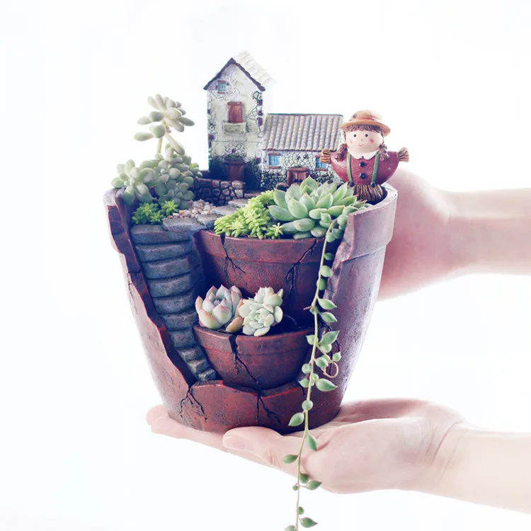 Creative resin sky garden Flower Pots For Flowers Succulents Bonsai Planter  Plant Pot De Fleur office decoration for desk