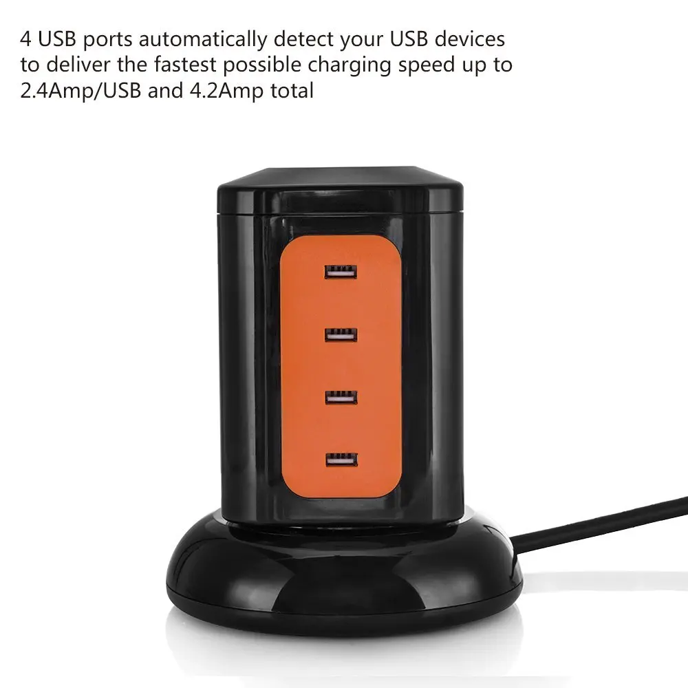 6 Outlet Tower Power Strip Surge Protector with 4 USB Charging Ports