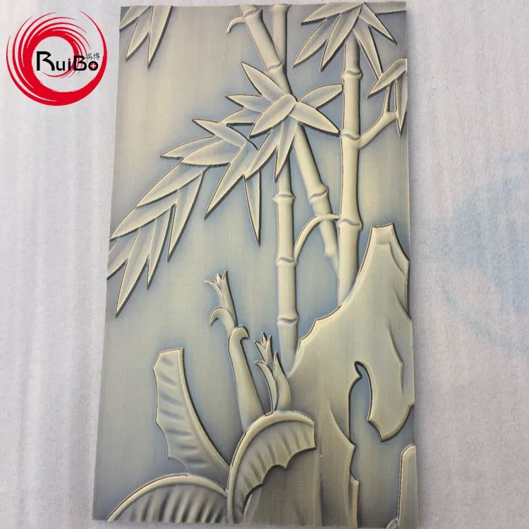 Chinese style antique brass bamboo pattern carving aluminum mural