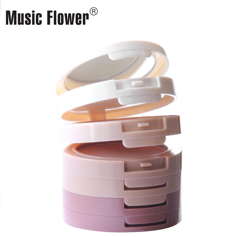 Original Music Flower 24 Hours Longlasting Waterproof Makeup 5 in 1 Concealing Shading Compact Press Powder With Mirror & Puff