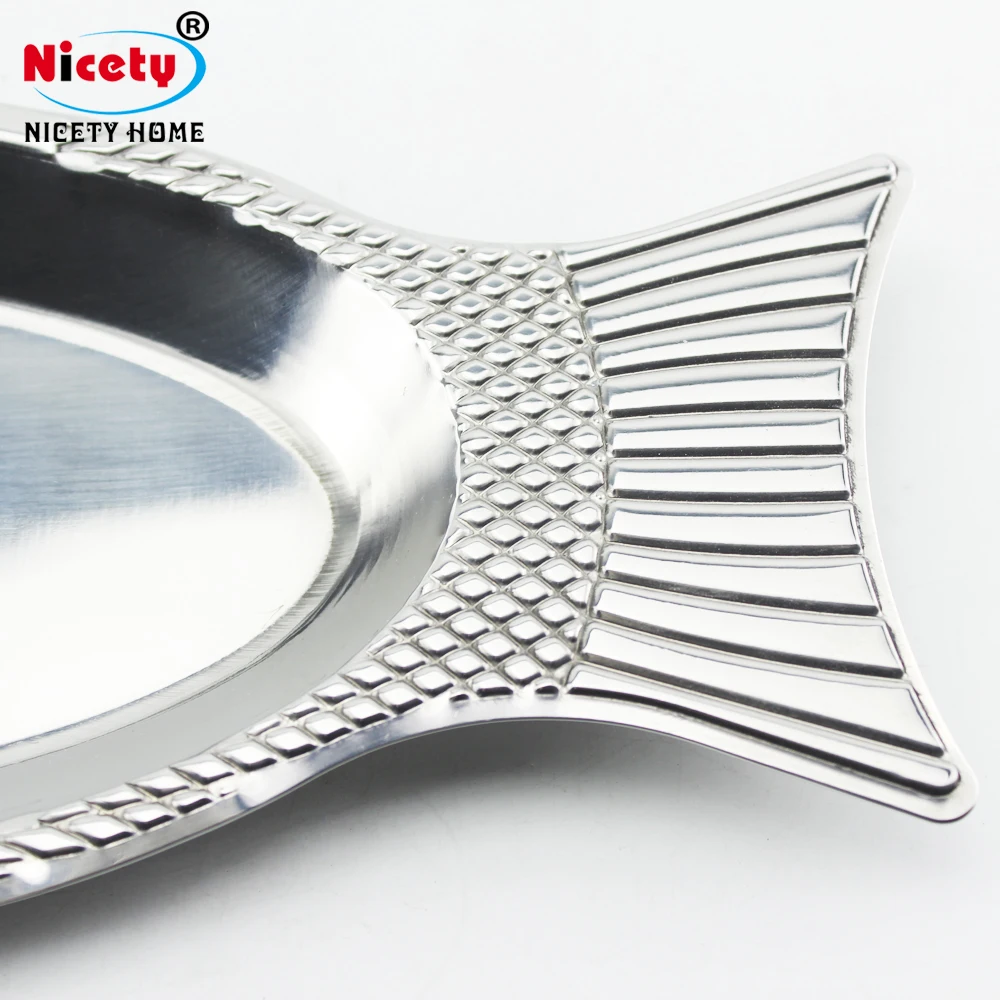 Nicety wholesale hotel restaurant dinnerware silver stainless steel fish shaped dishes fish plate