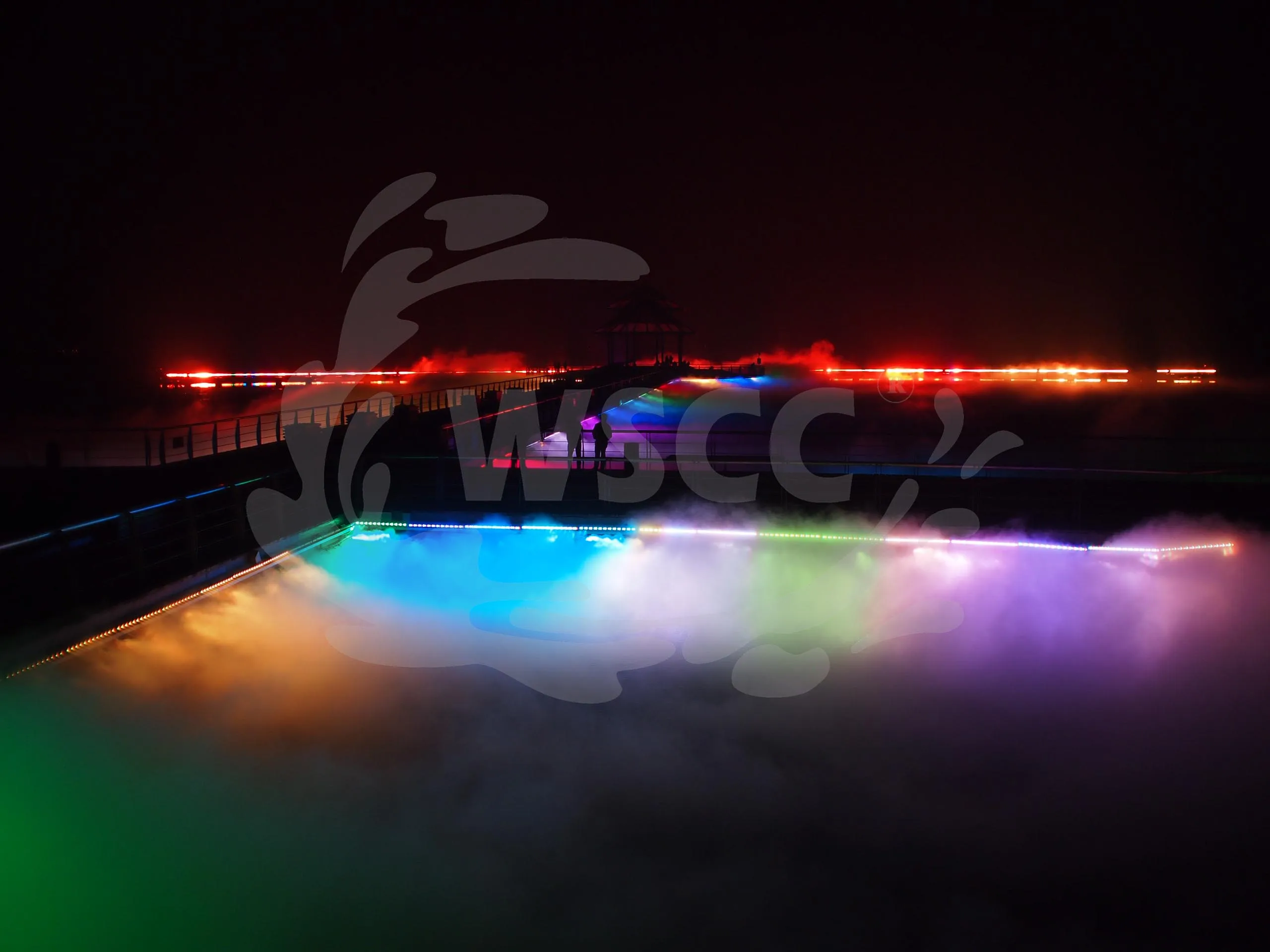 Outdoor water show dancing music fountain show in the lake or in the pool