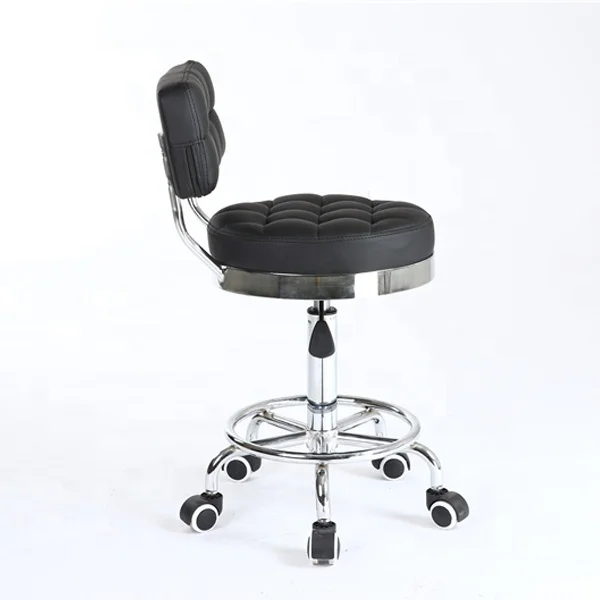 Round cushion leisure salon barber stool with wheels and back, plastic hospital stool chair, commercial furniture
