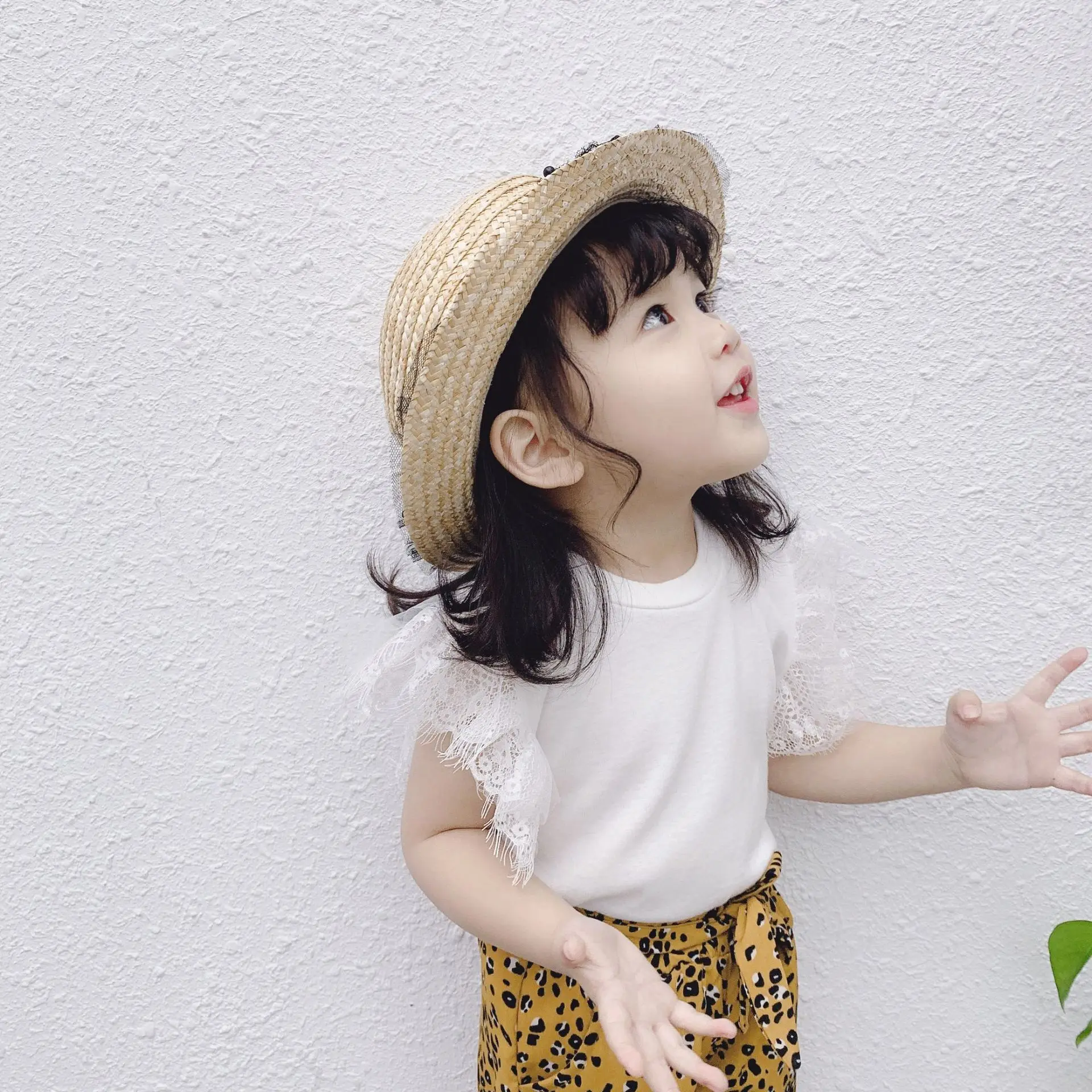 2019 New item cute girls lace sleeve t shirt korean girls fashion t shirts