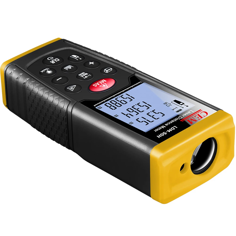 
CEM LDM-50H 164.2ft 50m Outdoor Laser Distance device Measure in Daylight Sunlight ,Pythagorean Mode, Area and Volume 