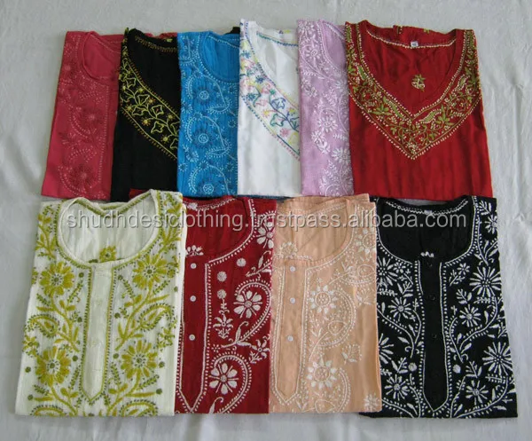 Lucknow Chikan Embroidered Kurti Tops and Tunics Lot