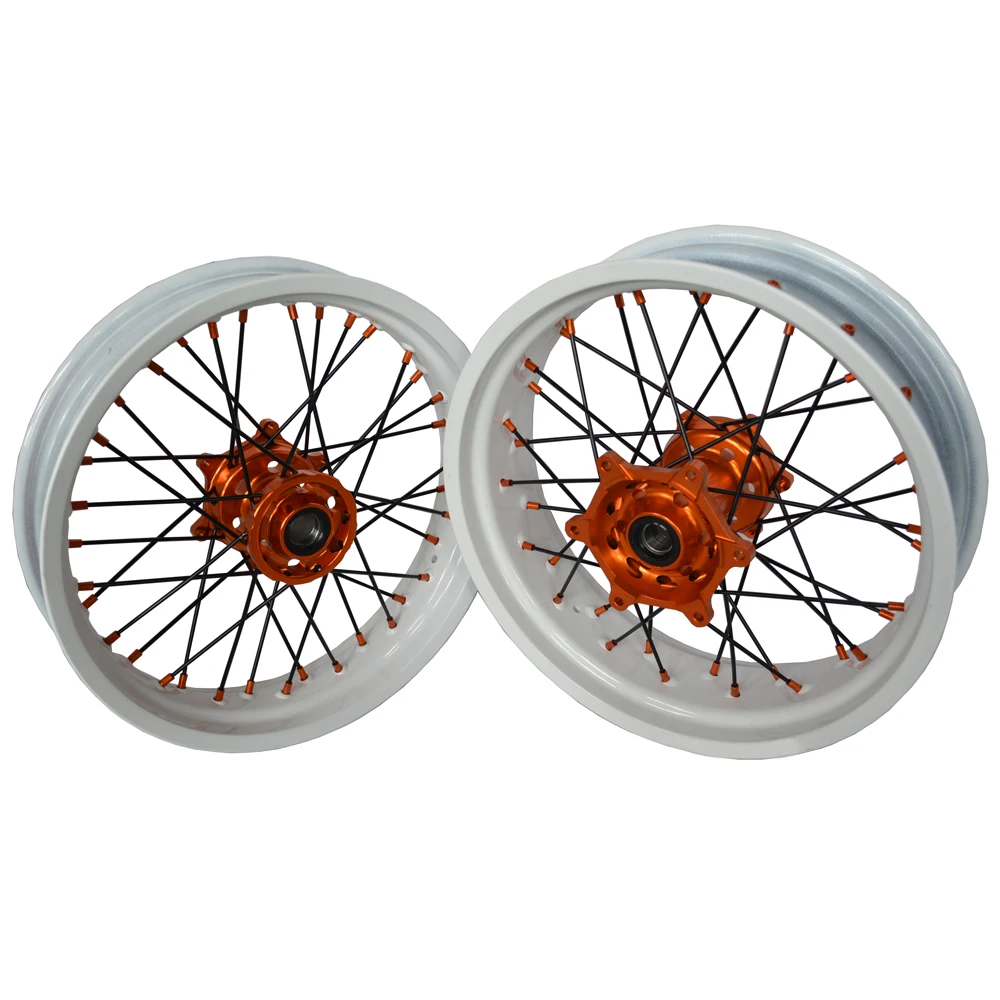 2019 New Style Supermoto  wheels with rim Silver  Orange Hubs   EXC SXF