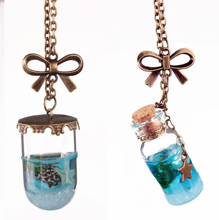 Vintage Mermaid Tears Shells Star Vial Necklace Shellhard Blue Sea Ocean Glass Wish Bottle Necklaces & Pendants Unisex Jewelry