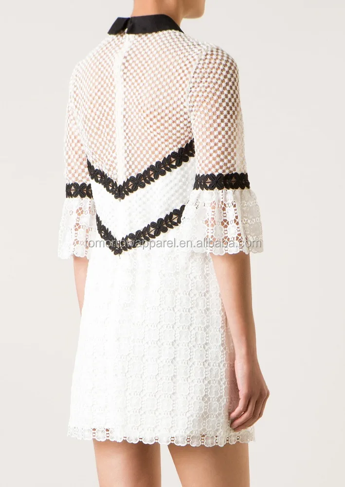 
Graceful Lace White And Black Three Quarter Length Sleeve Mini Dress Manufacture Wholesale Fashion Women Apparel (TA0011D) 