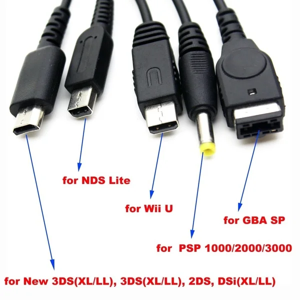 
5 in1 USB Charging Cable Charger for PSP Nintendo WII U GBA SP 3DS NDSL XL DSI DSBG 