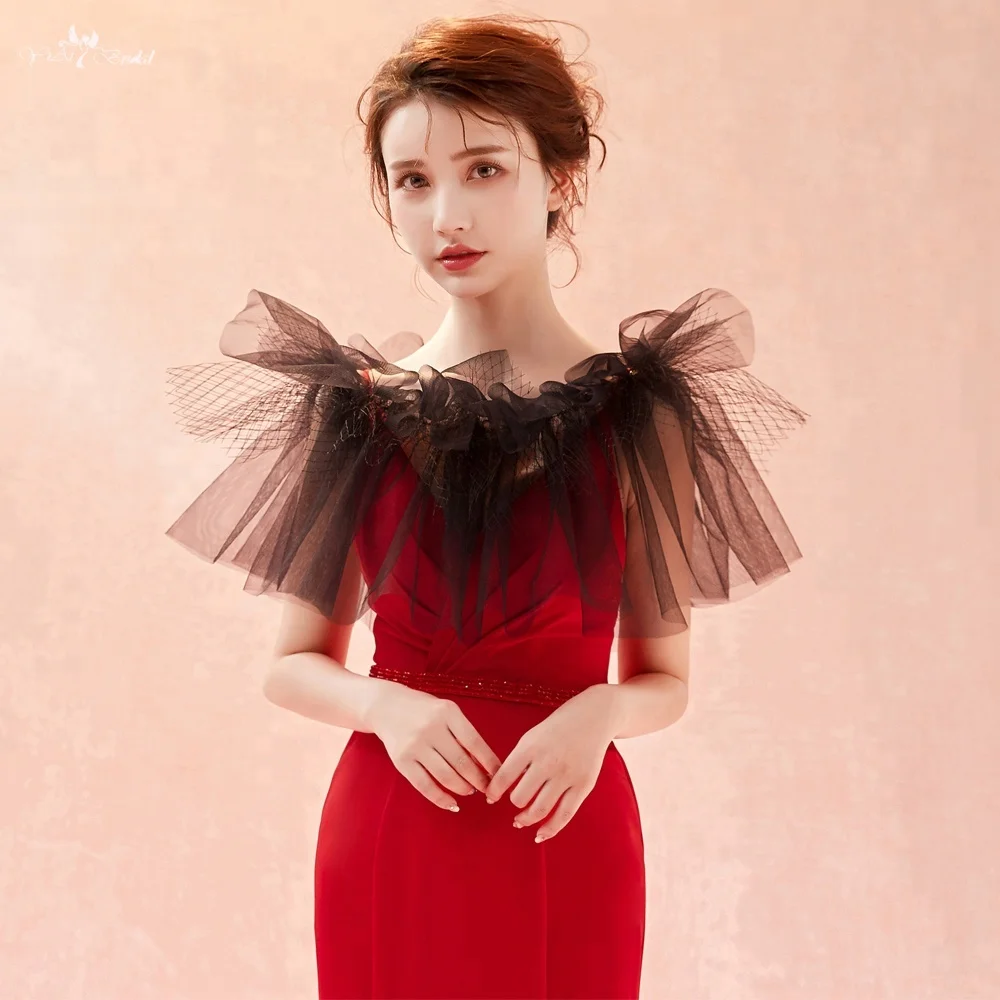 LZP274 реальные фотографии черного цвета, Свадебный Болеро с открытыми плечами, иллюзионная Свадебная шаль